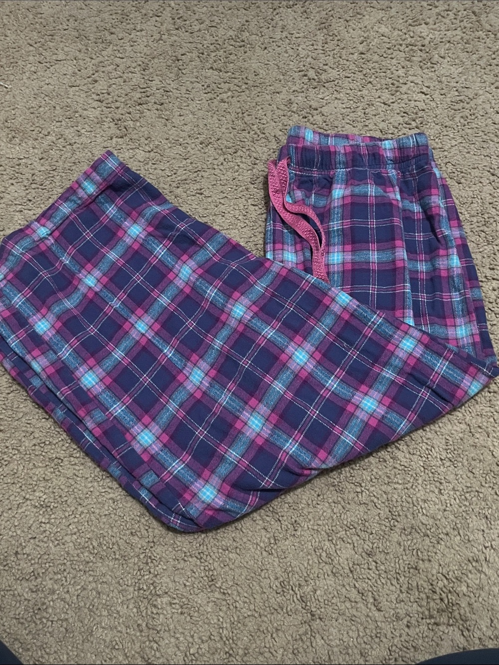 Indigo Girls Purple Plaid Pajama Bottoms with Pink Drawstring